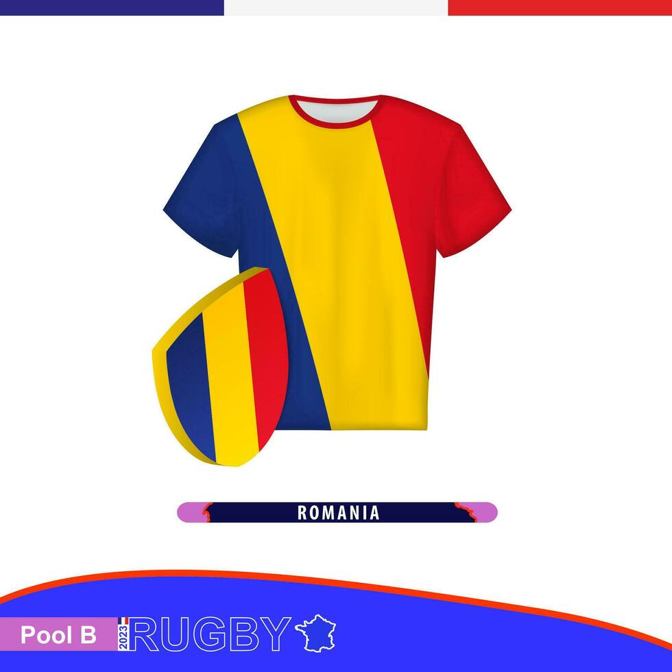 Rugby jersey of Romania national team with flag. vector
