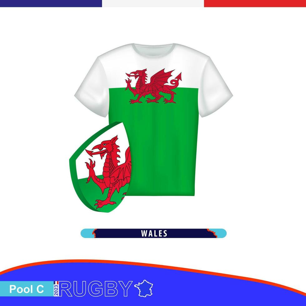 Rugby jersey of Wales national team with flag. vector