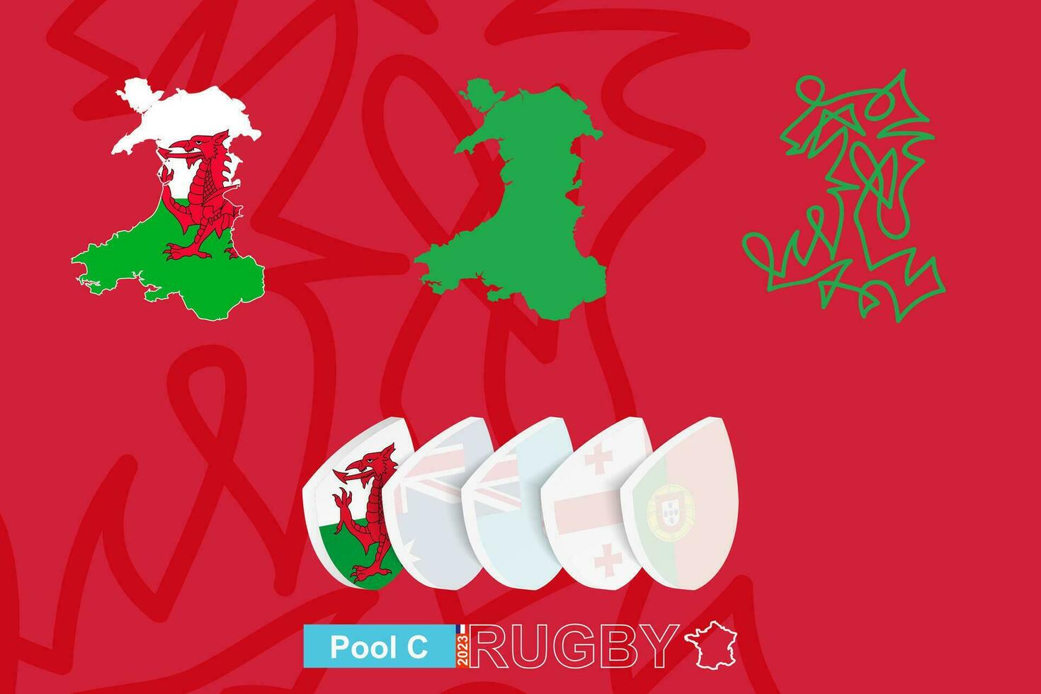 Maps of Wales in three versions for rugby international championship. vector