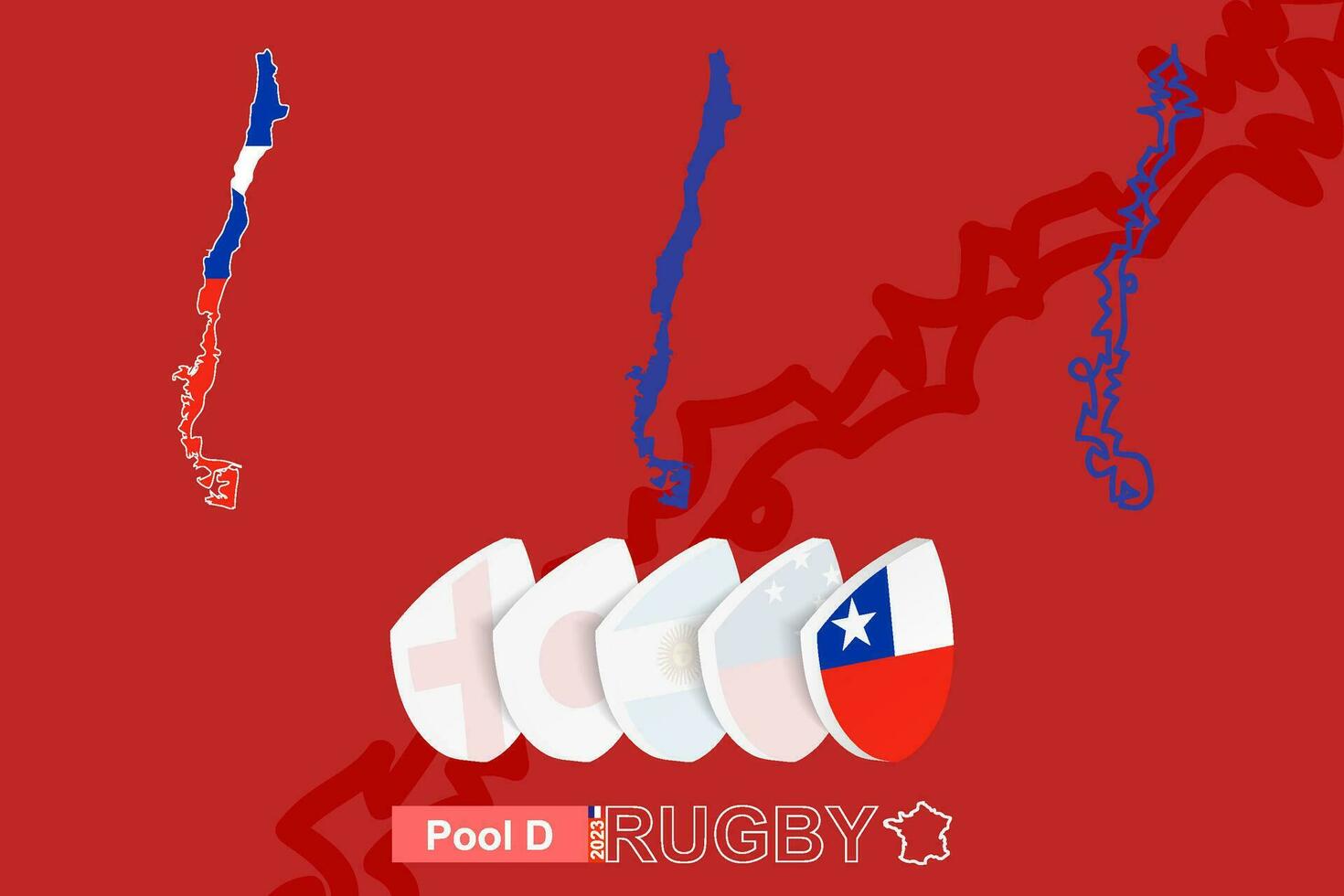 Maps of Chile in three versions for rugby international championship. vector