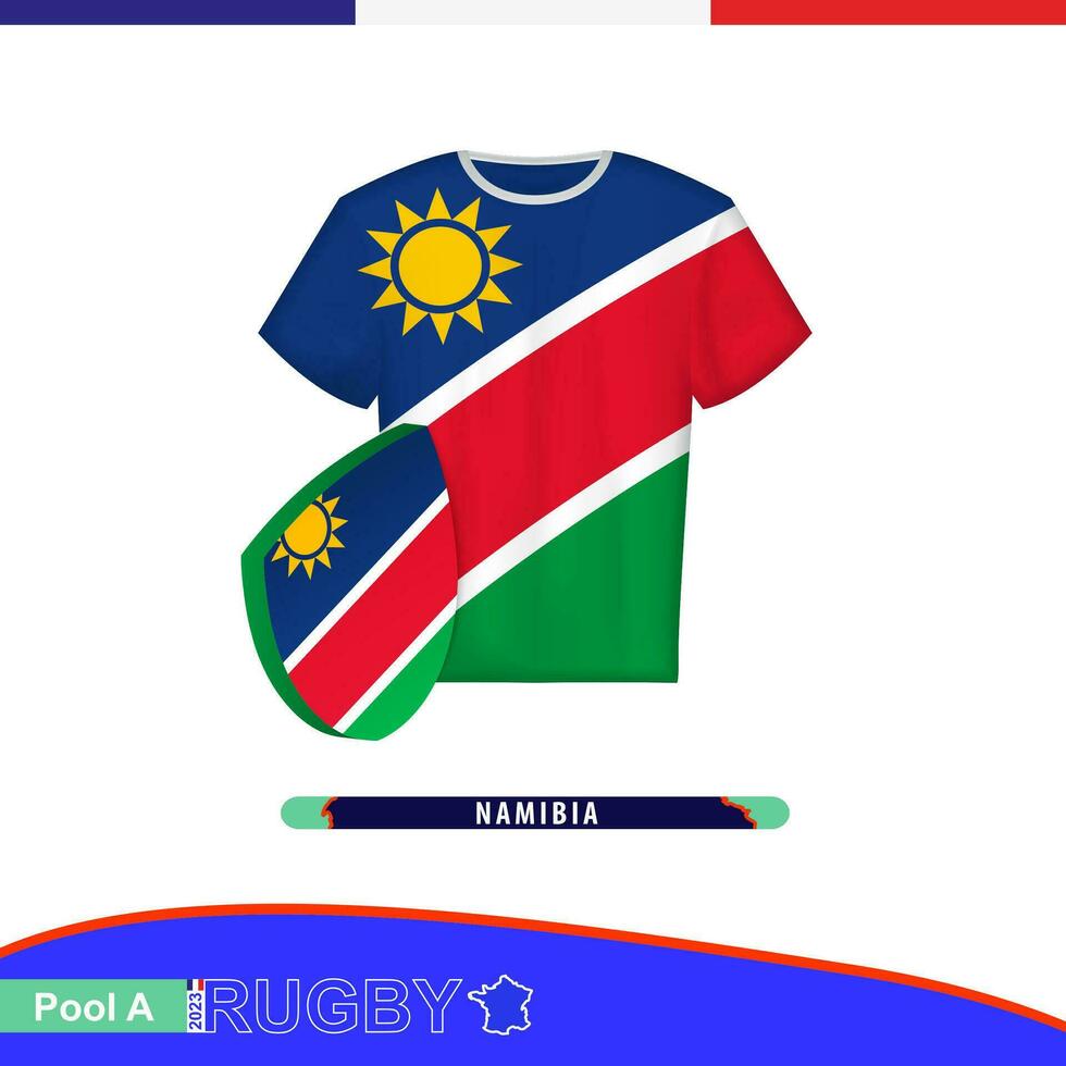 Rugby jersey of Namibia national team with flag. vector