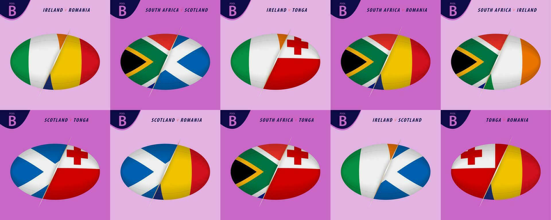 Rugby versus icons for Pool B of international rugby tournament 2023, all games of pool B. vector