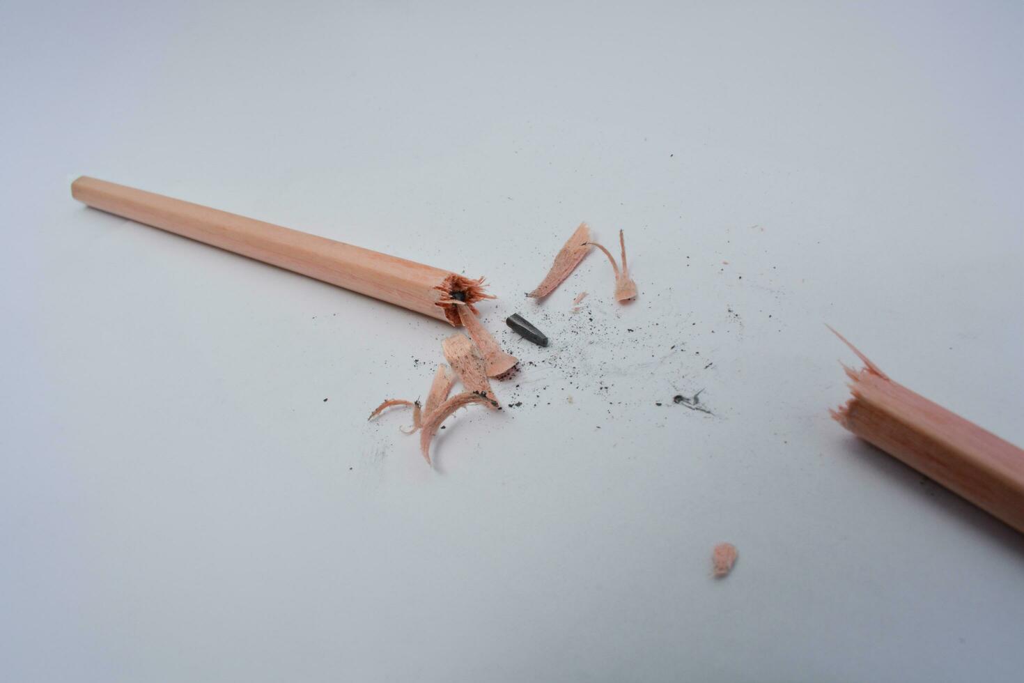 Broken pencil, close up of used pencil on white background with clipping path photo