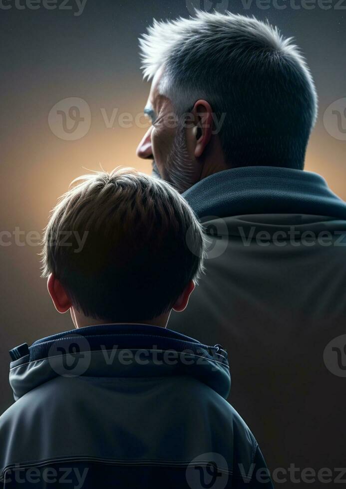 ai generado de cerca imagen de padre y hijo visto desde detrás foto