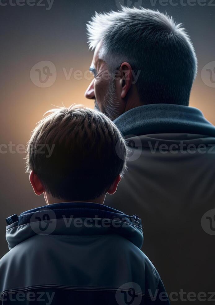 Close-up Picture of Father and Son Seen from Behind photo