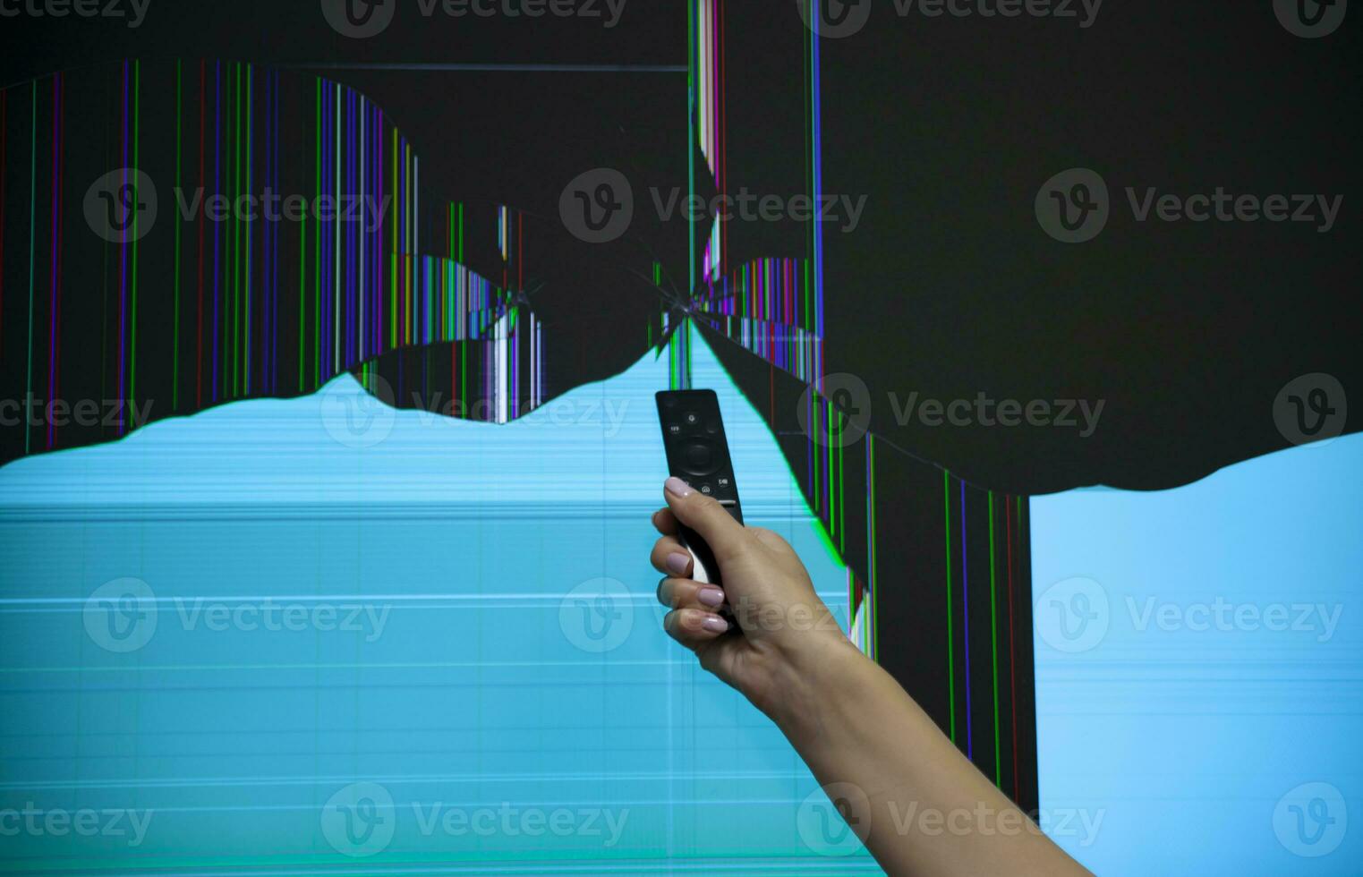 TV with broken screen glass on white, clipping path of TV and screen also included. photo