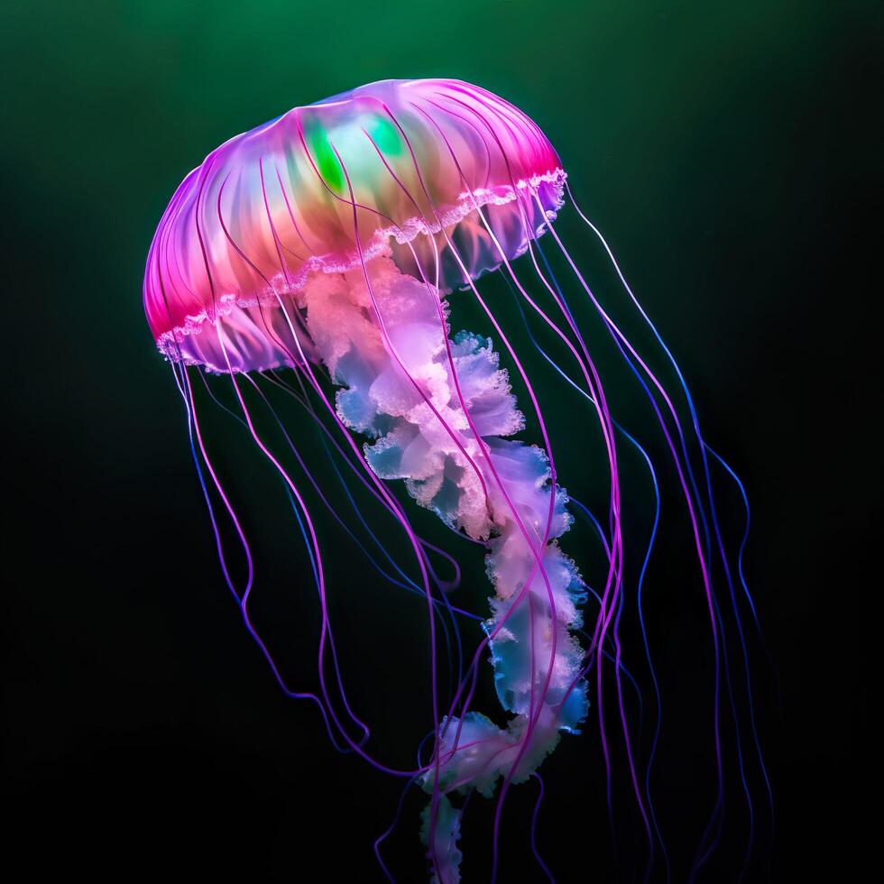 Colorful Jellyfish With Sunlight Glimmering Through Water, Generative AI photo