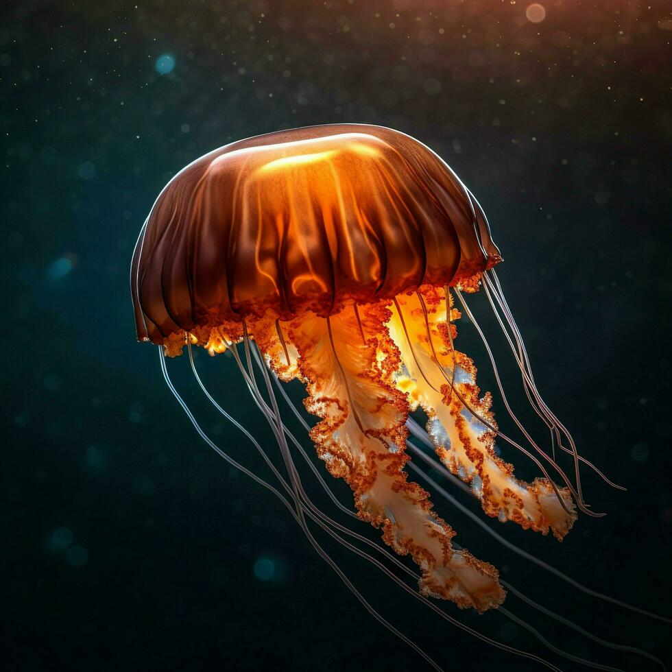 Colorful Jellyfish With Sunlight Glimmering Through Water, Generative AI photo