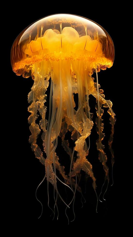 Colorful Jellyfish With Sunlight Glimmering Through Water, Generative AI photo