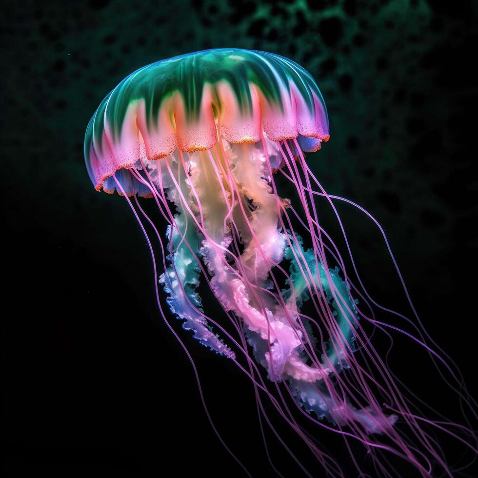 Colorful Jellyfish With Sunlight Glimmering Through Water, Generative AI photo