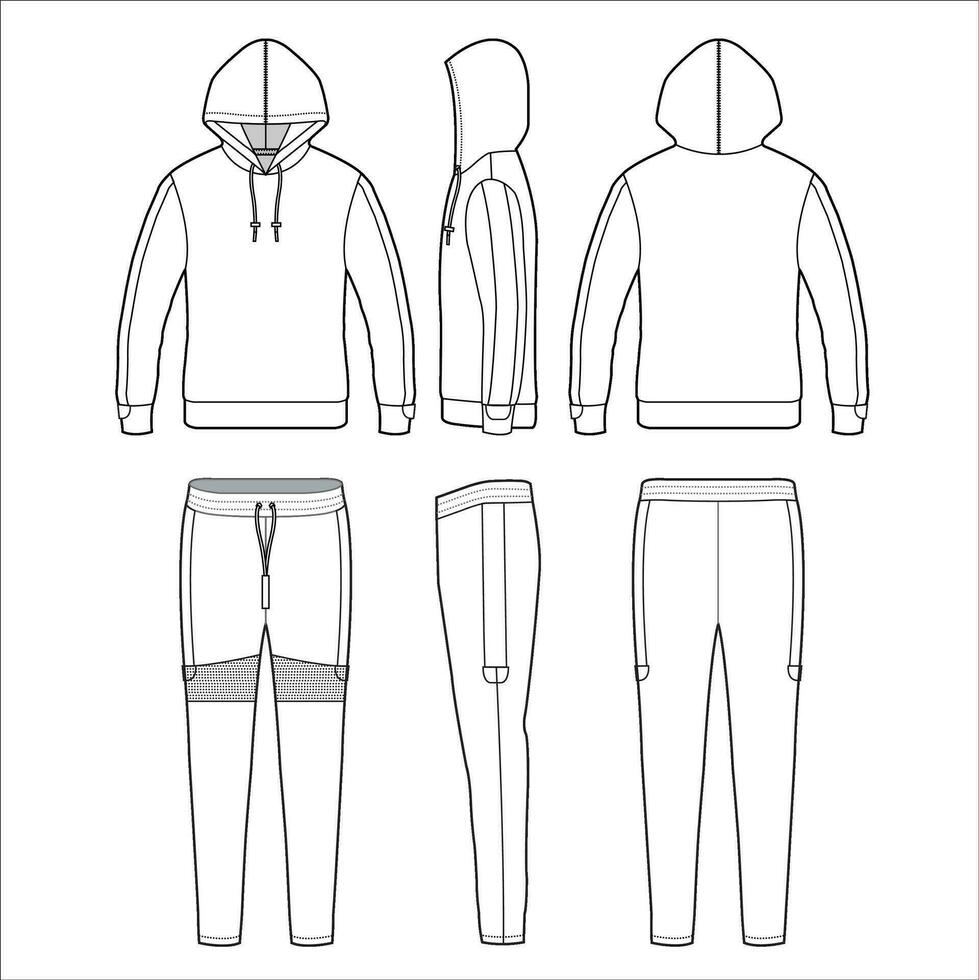 Tracksuit top and bottom flat sketch template vector