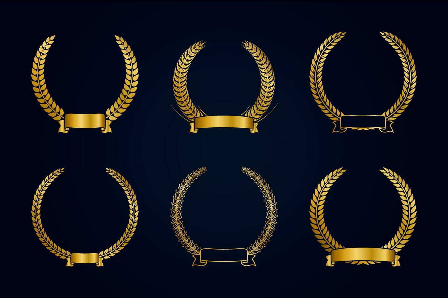 Collection vector golden laurel wreath with ribbon. Gold award template