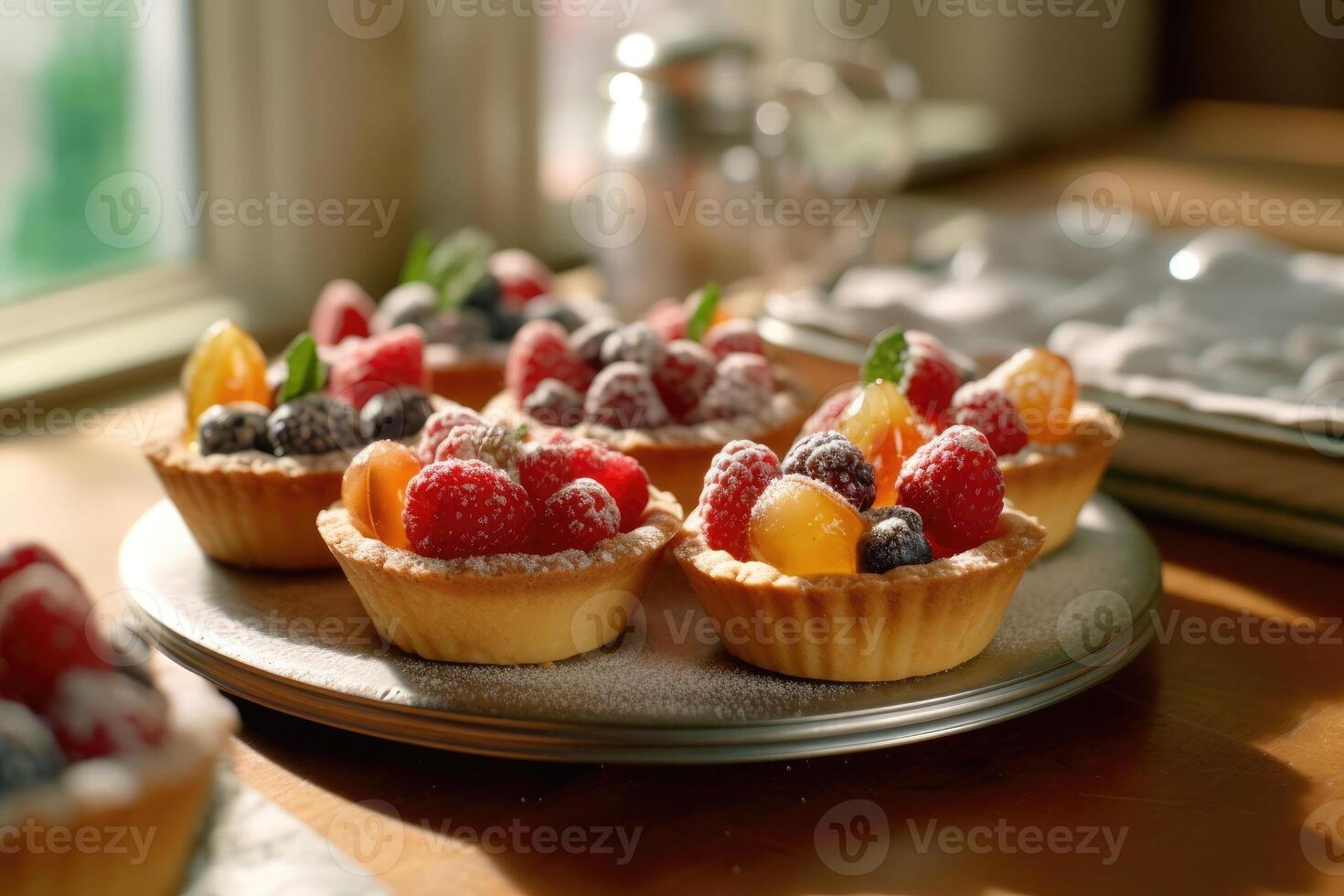 tarts in the kitchen table Food Photography AI Generated photo