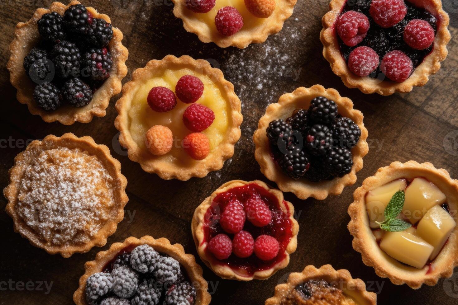 tarts in the kitchen table Food Photography AI Generated photo