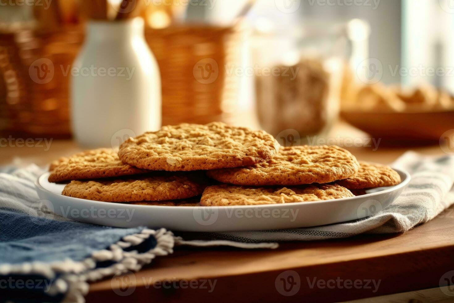 oatmeal cookies in the kitchen table Food Photography AI Generated photo