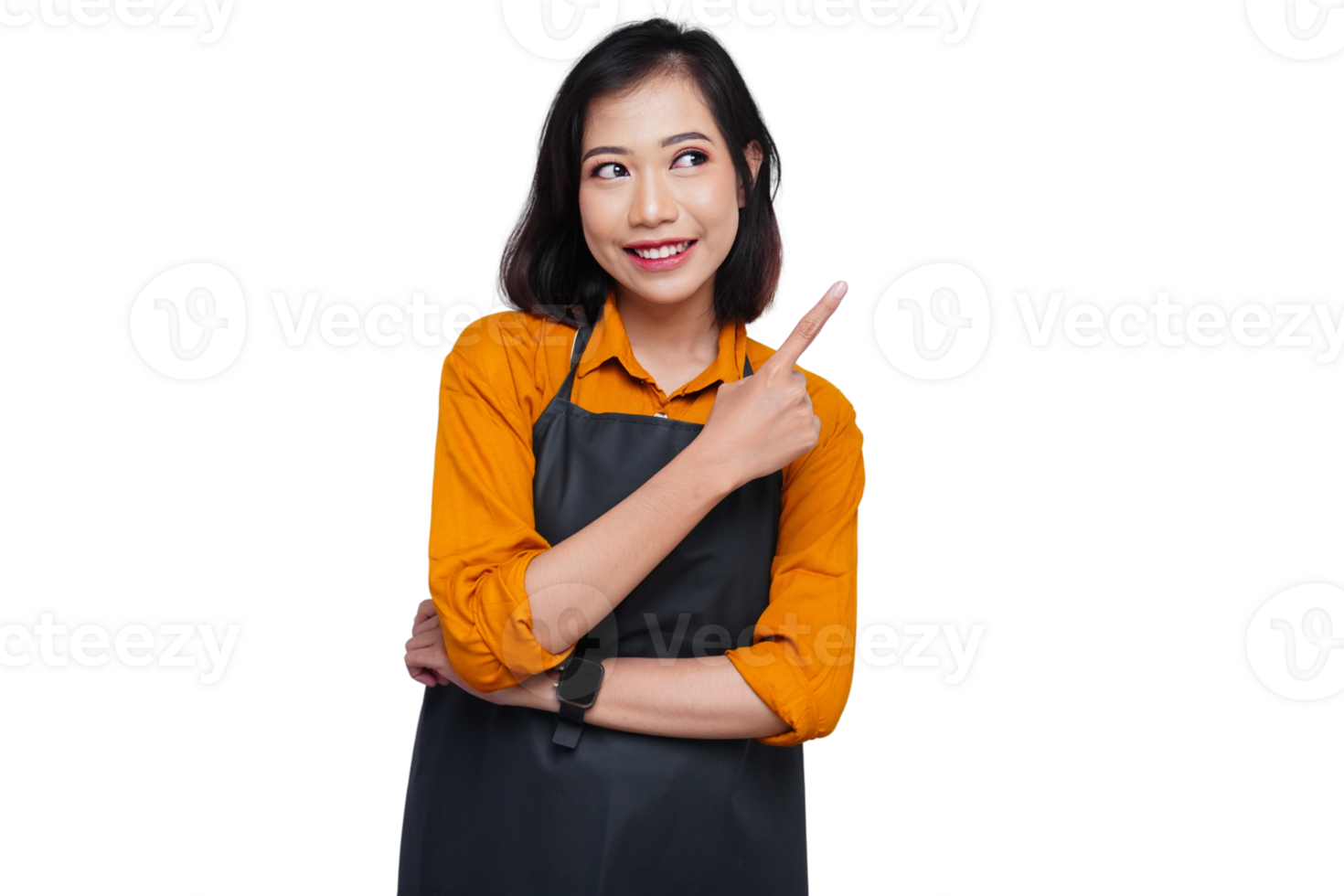 Asian woman pointing up png