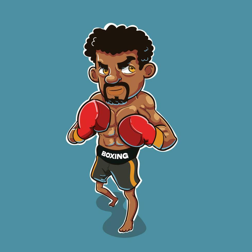 boxeo mascota personaje hombre negro corto pantalón vector