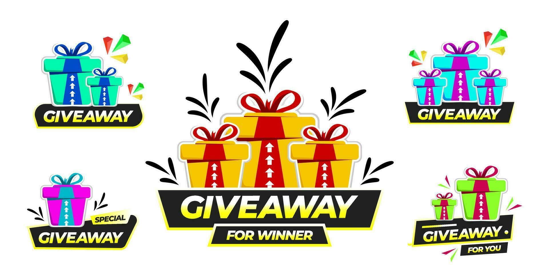 Giveaway For Winner Banner Set element Design Template. With Bright gift boxes vector