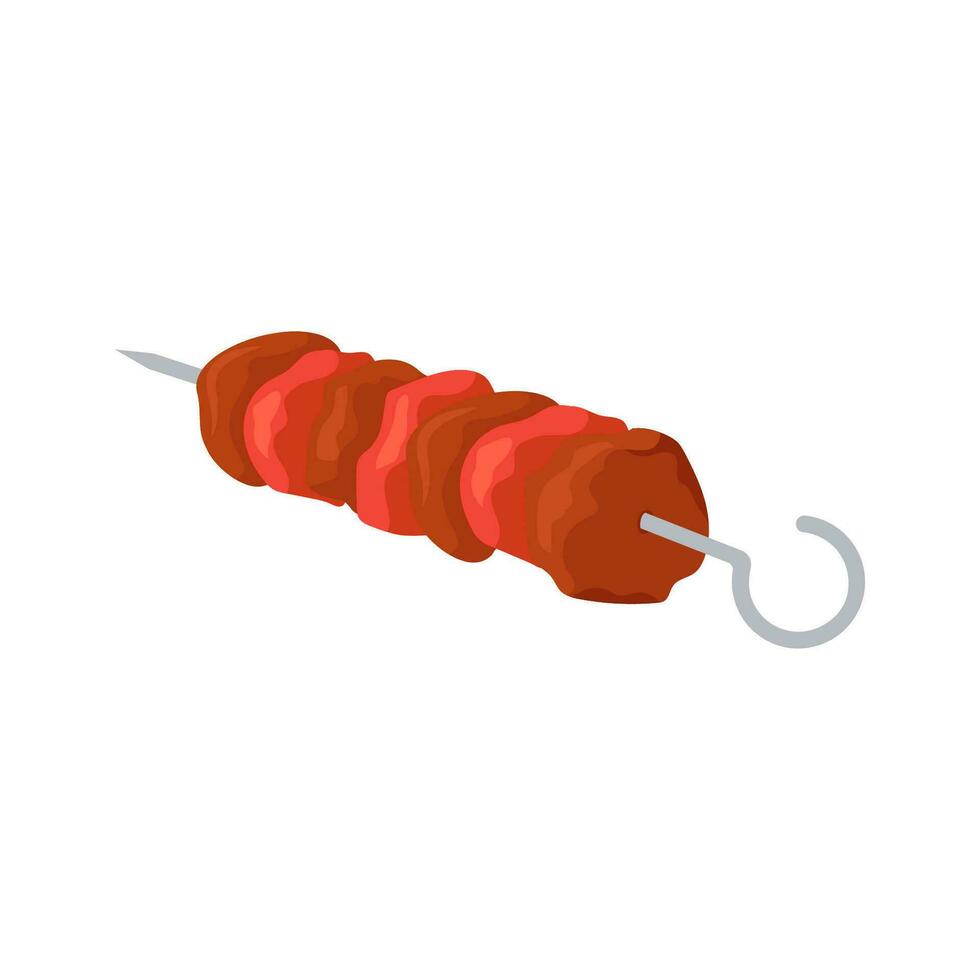 Barbecue or barbeque BBQ party, grill picnic. Barbecue equipment, grill, skewer, sausages, seasonings, chicken and meat, vegetables and sauce Vector flat illustration.