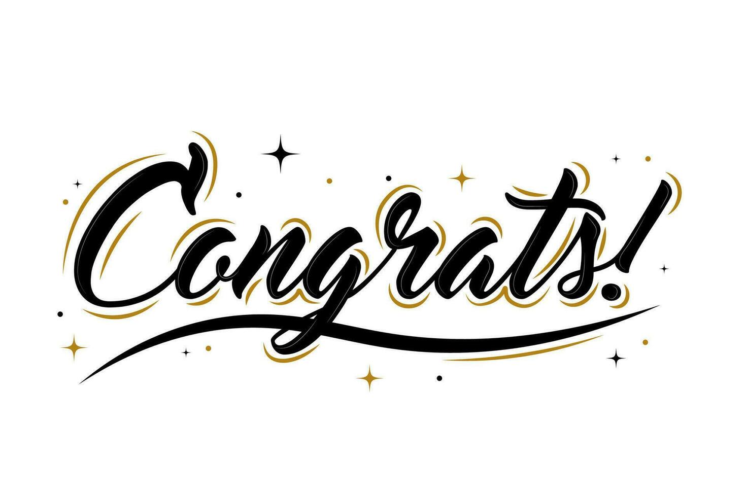 Congrats lettering. Congratulation text labels. Congrats letter hand writing ink logo. Congratulation sign decorated with golden brush and stars and congratulations. vector
