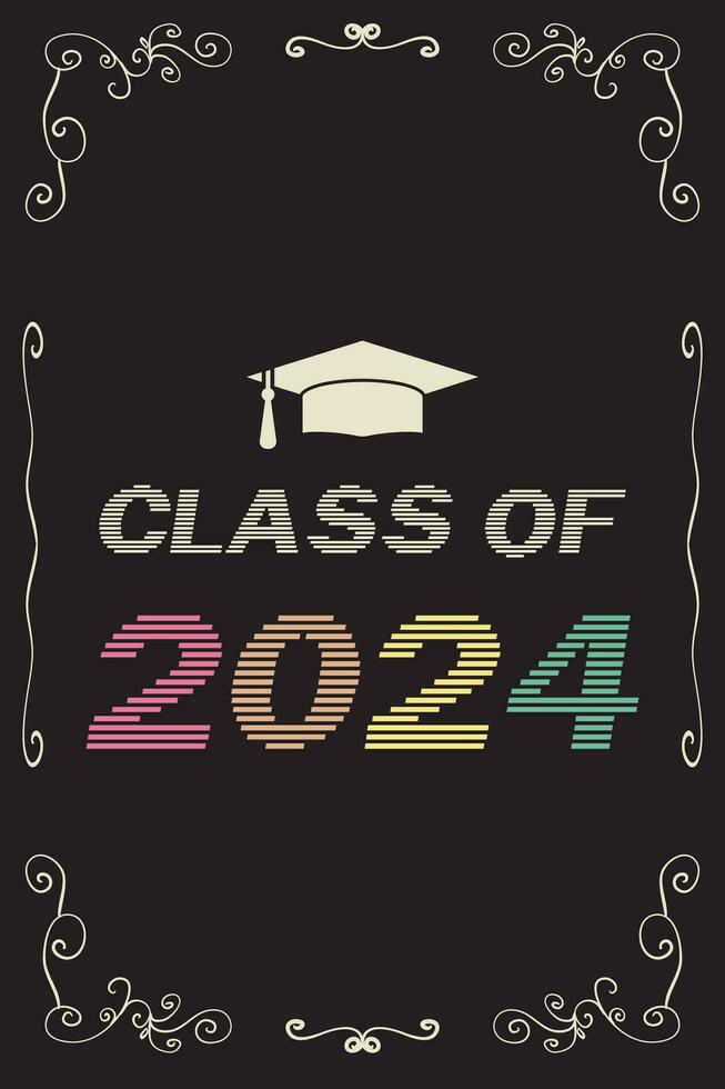 Class of 2024, word lettering script banner. Congrats Graduation lettering with academic cap. Template for design party high school or college, graduate invitations. vector