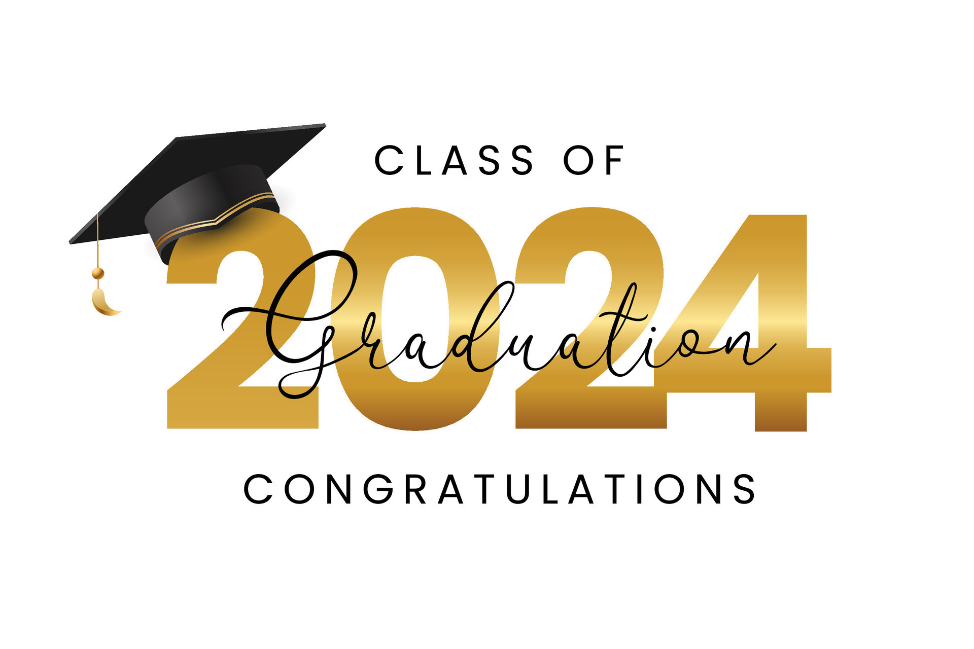 Class of 2024 Vector text for graduation gold design, congratulation