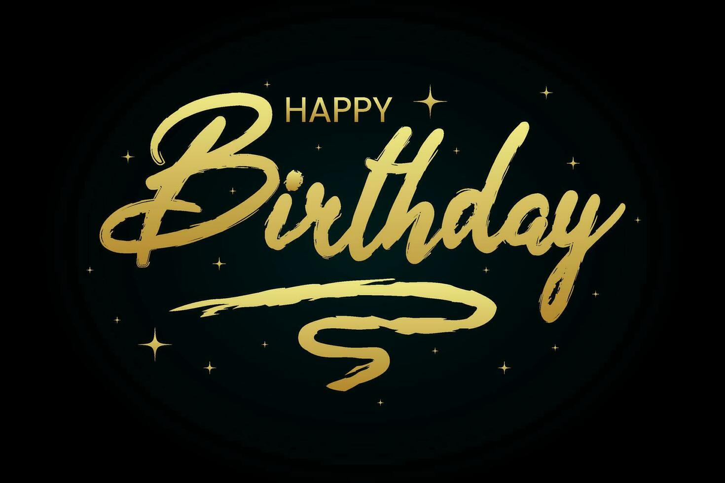 contento cumpleaños. hermosa saludo tarjeta rayado caligrafía negro texto palabra oro estrellas. escrito moderno cepillo letras para camiseta impresión diseño. vector