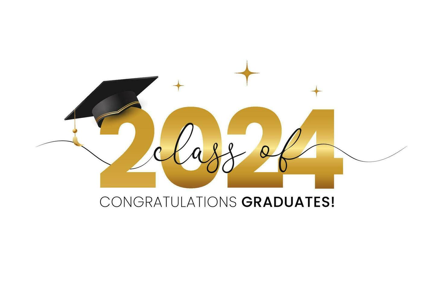 Vector illustration of gold design for graduation ceremony. Class of