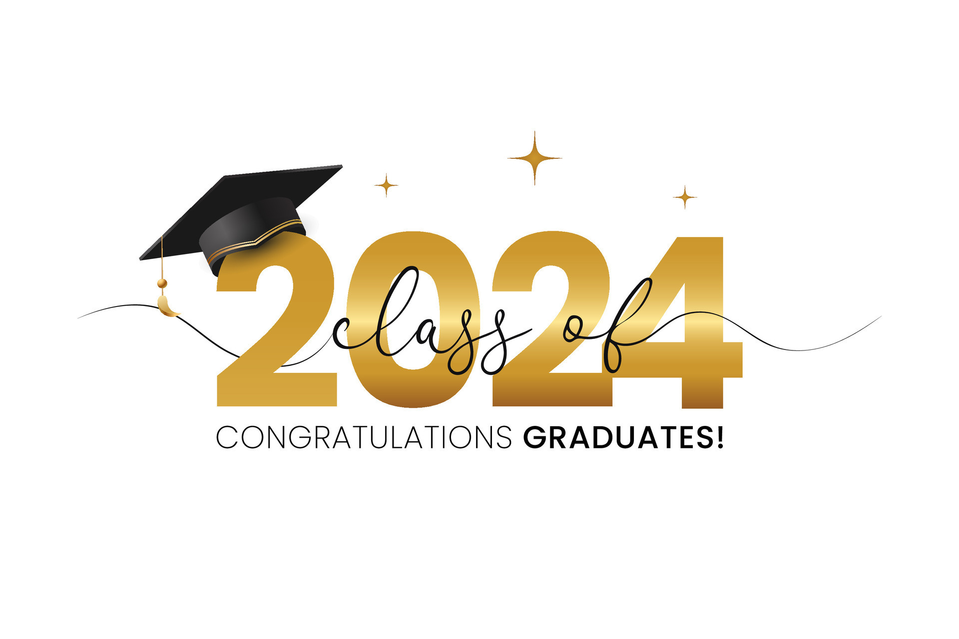 Vector illustration of gold design for graduation ceremony. Class of