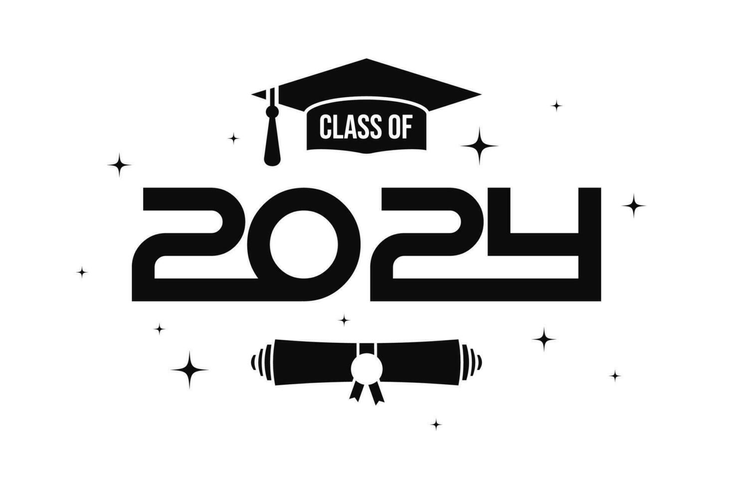 Class of 2024 t shirt design. Class of 2024, word lettering script banner. Congrats Graduation lettering with academic cap. Template for design party high school or college, graduate invitations. vector