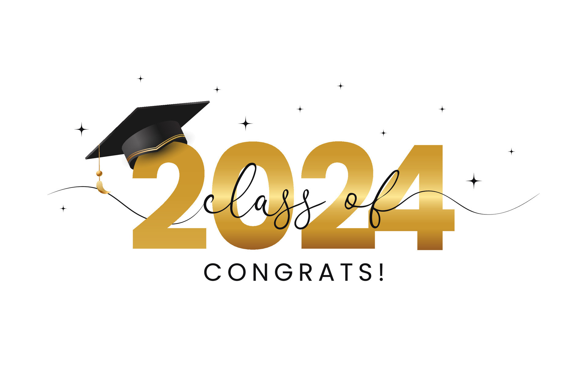 Vector illustration of gold design for graduation ceremony. Class of