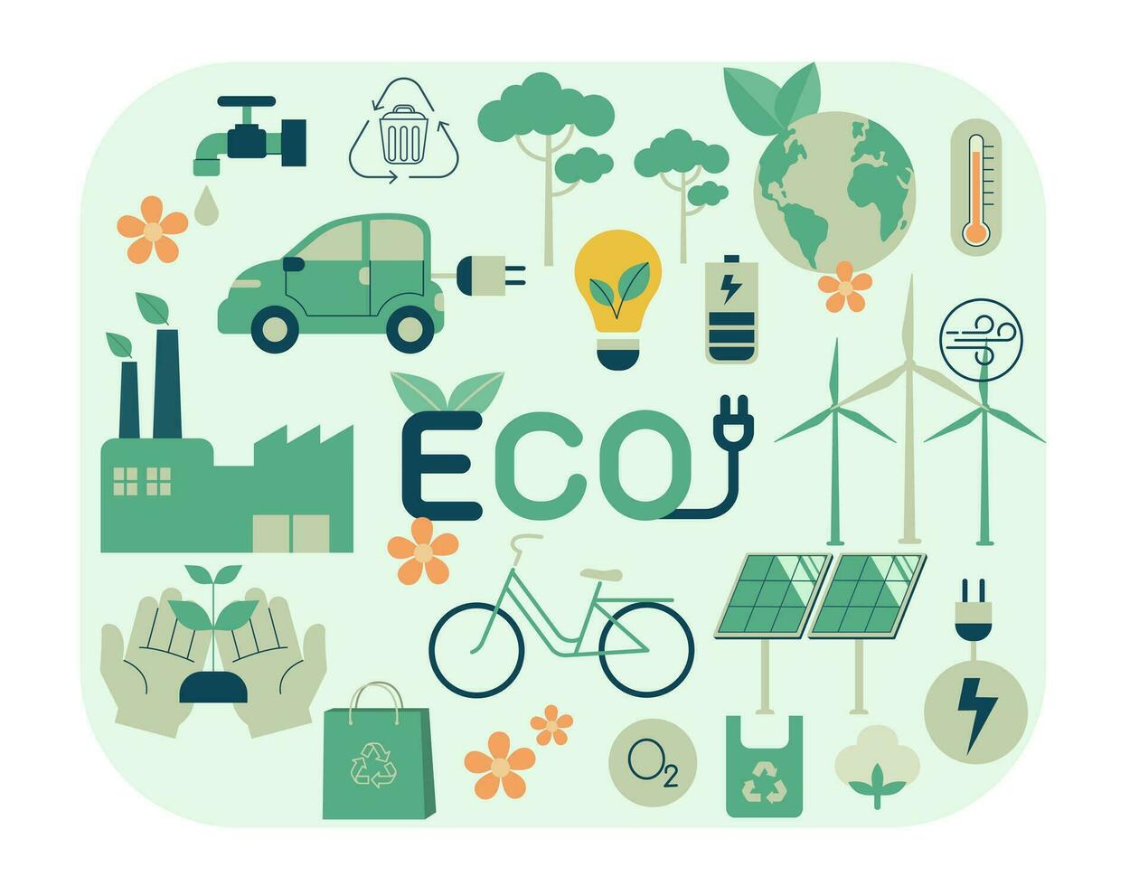 Eco friendly sustainable, Alternative green energy resources, Usable for branding and nature logo, ecology nature element concepts. Vector design illustration.