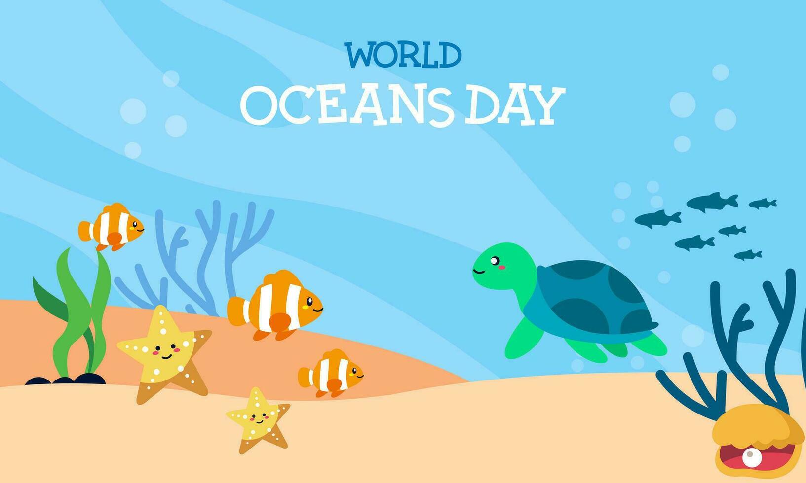 World ocean day cartoon illustration with underwater scenery dedicated vector