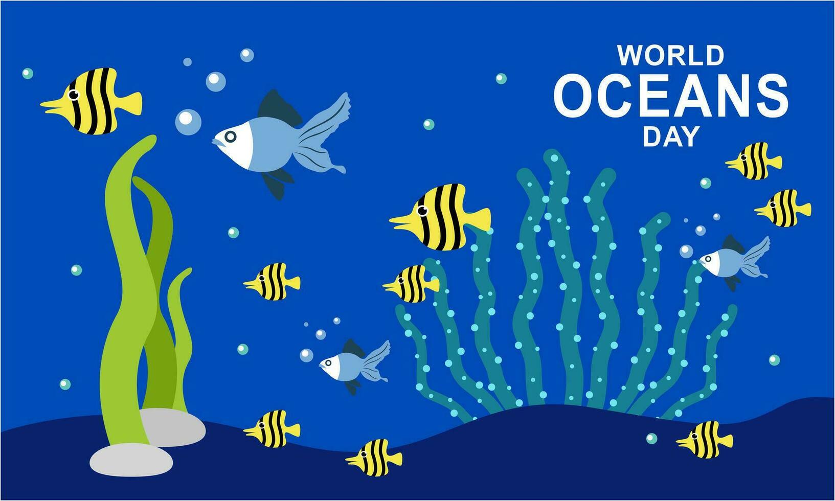 World ocean day cartoon illustration with underwater scenery dedicated vector