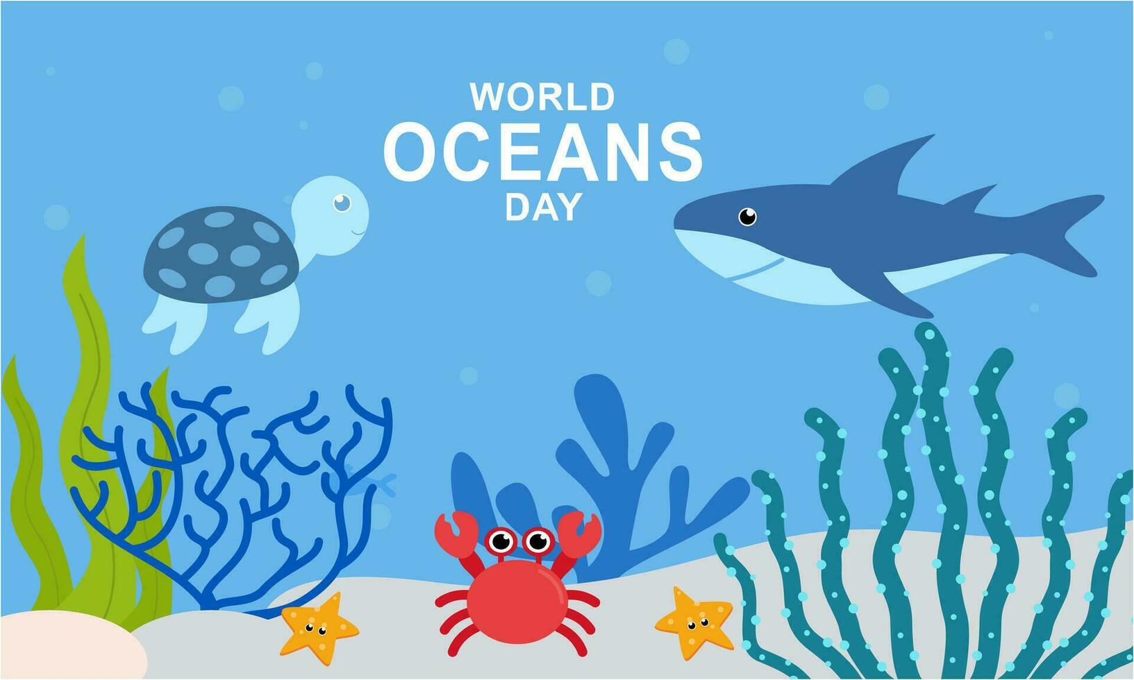 World ocean day cartoon illustration with underwater scenery dedicated vector
