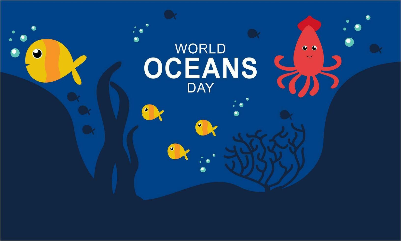 World ocean day cartoon illustration with underwater scenery dedicated vector