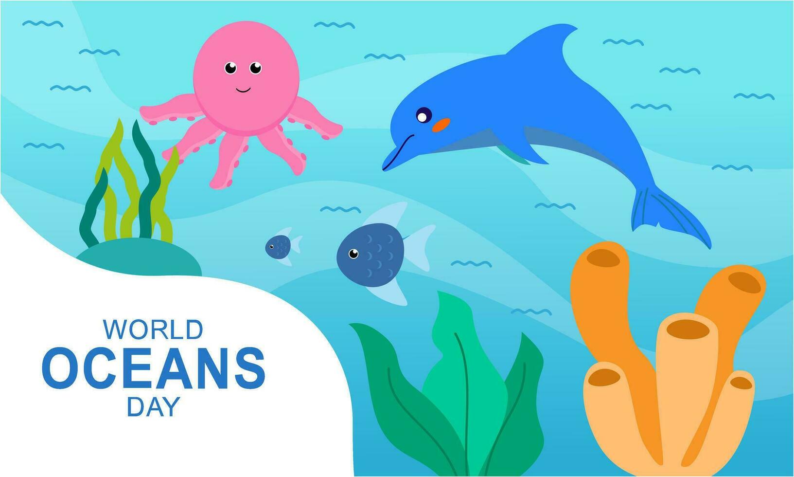 World ocean day cartoon illustration with underwater scenery dedicated vector