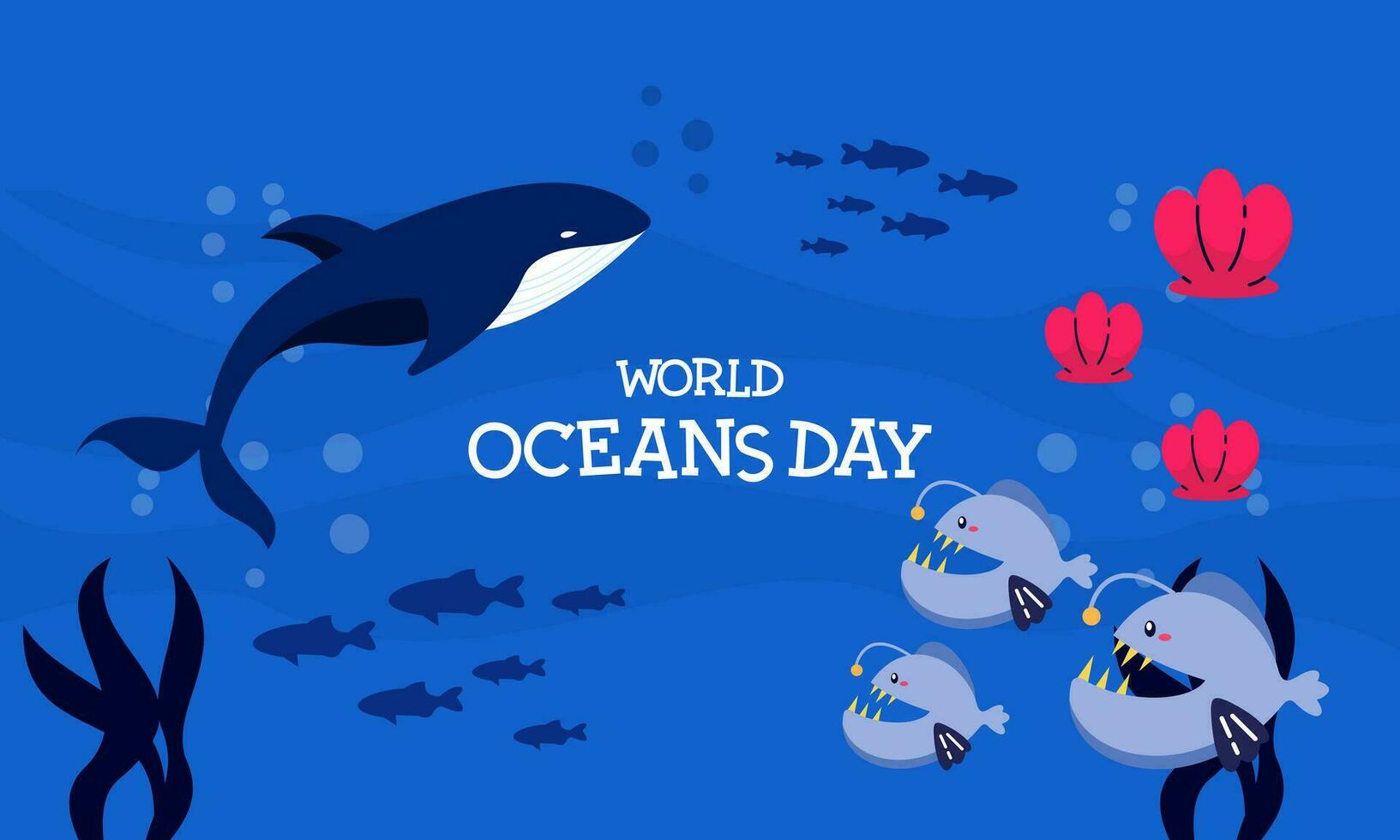 World ocean day cartoon illustration with underwater scenery dedicated vector