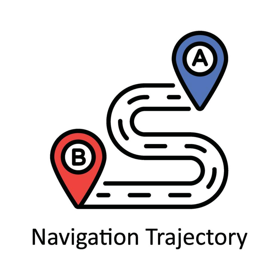Navigation Trajectory Vector Fill outline Icon Design illustration. Map and Navigation Symbol on White background EPS 10 File