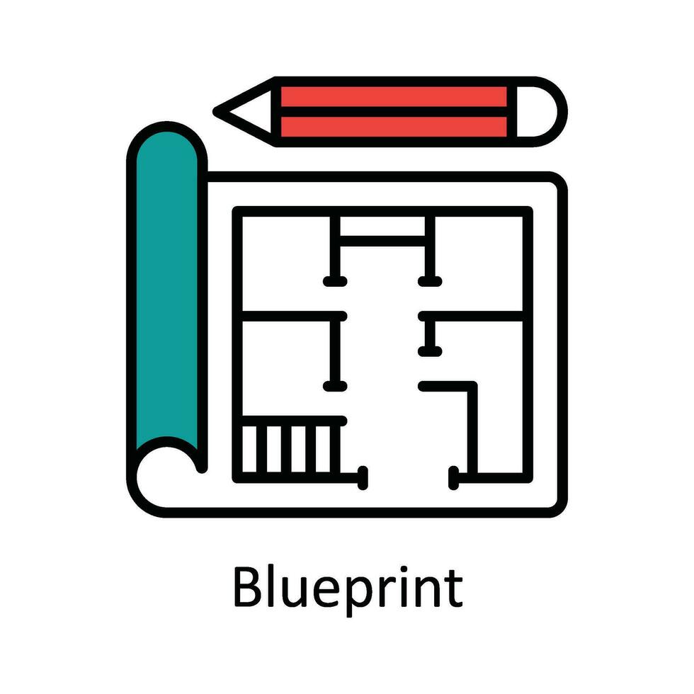 Blueprint Vector Fill outline Icon Design illustration. Smart Industries Symbol on White background EPS 10 File