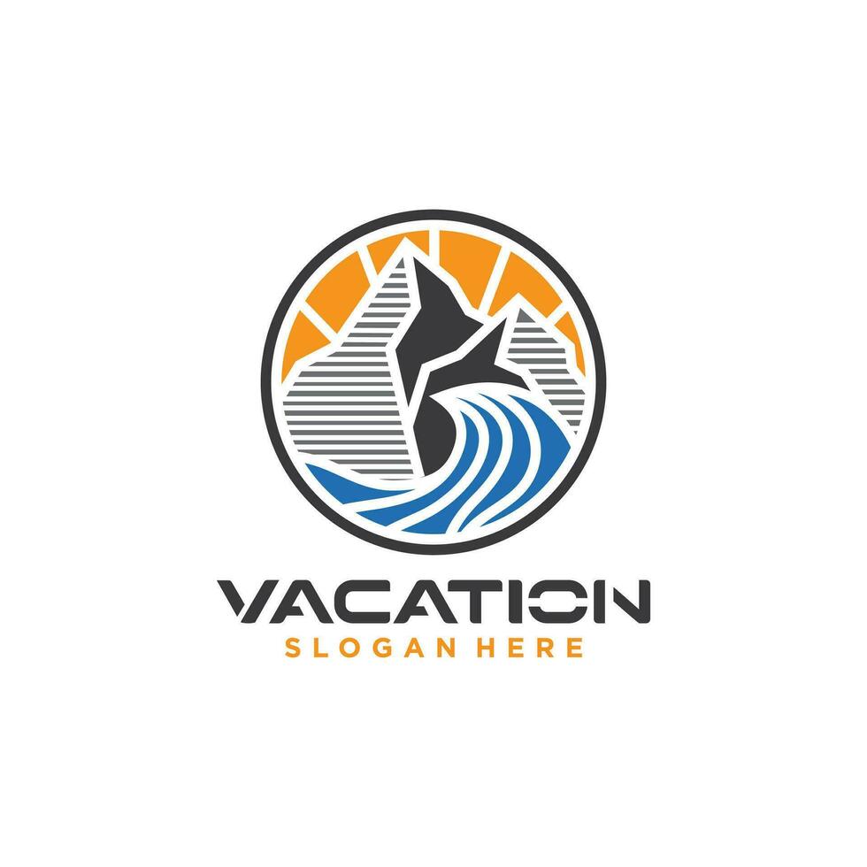 Mountain and wave logo design vector