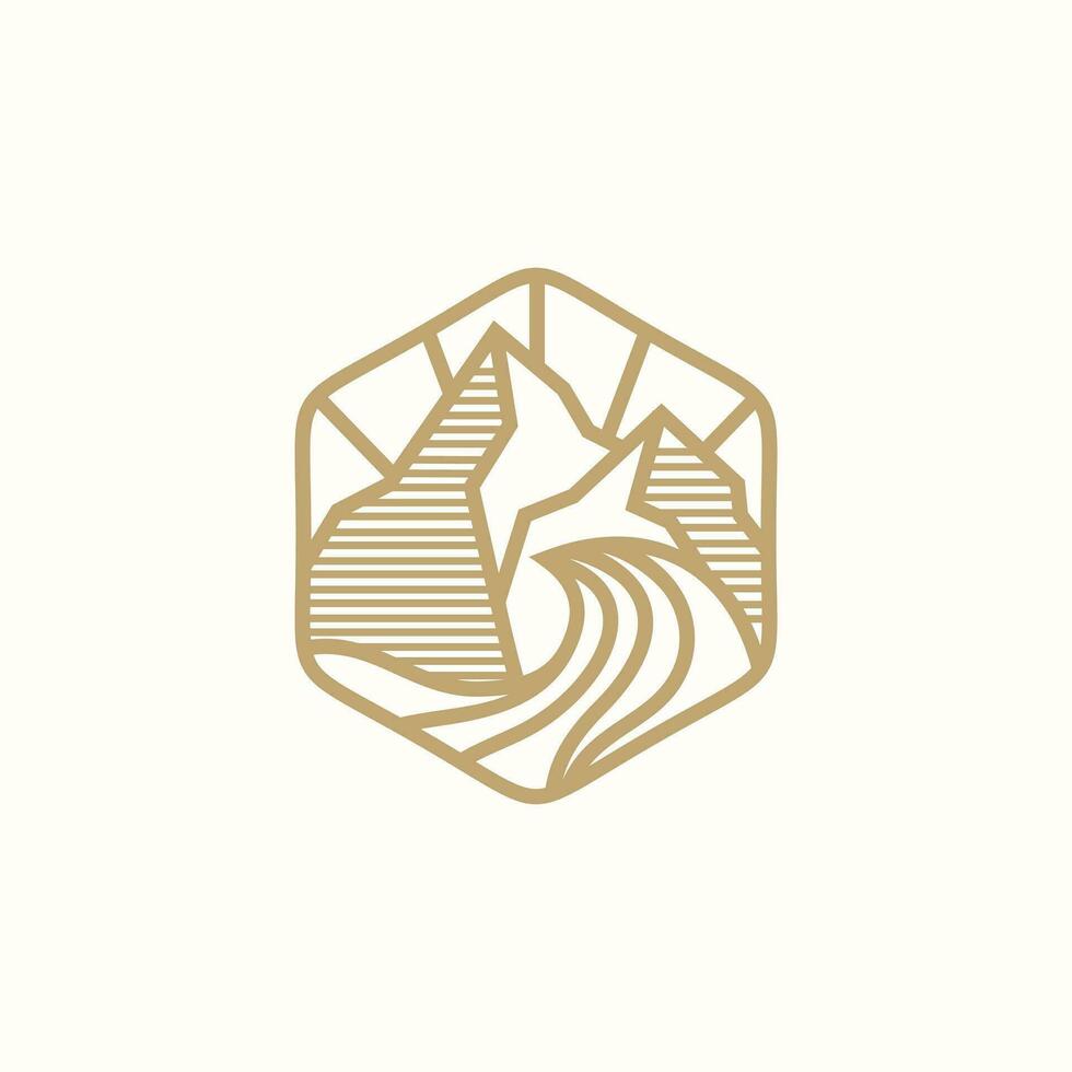 Mountain and wave logo design vector