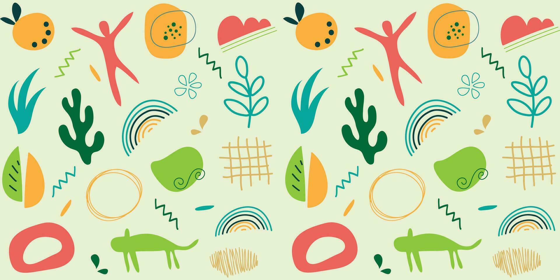 Set of trendy doodles and abstract nature icons on isolated white background. Big summer collection, unusual organic shapes in freehand matisse art style. Including vector
