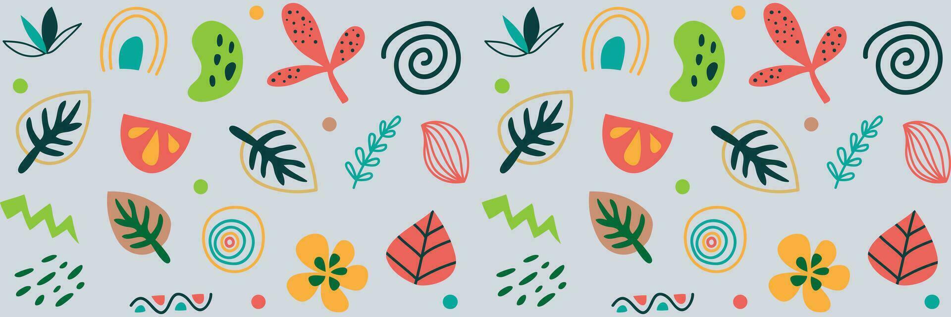 Set of trendy doodles and abstract nature icons on isolated white background. Big summer collection, unusual organic shapes in freehand matisse art style. Including vector