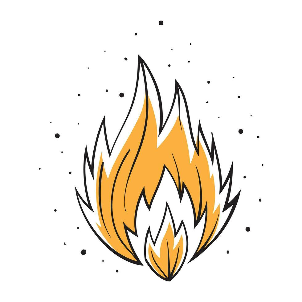 Hand drawn fire icons. Fire Flames Icons Vector Set. Hand Drawn Doodle Sketch Fire, Black and White Drawing. Simple fire symbol.