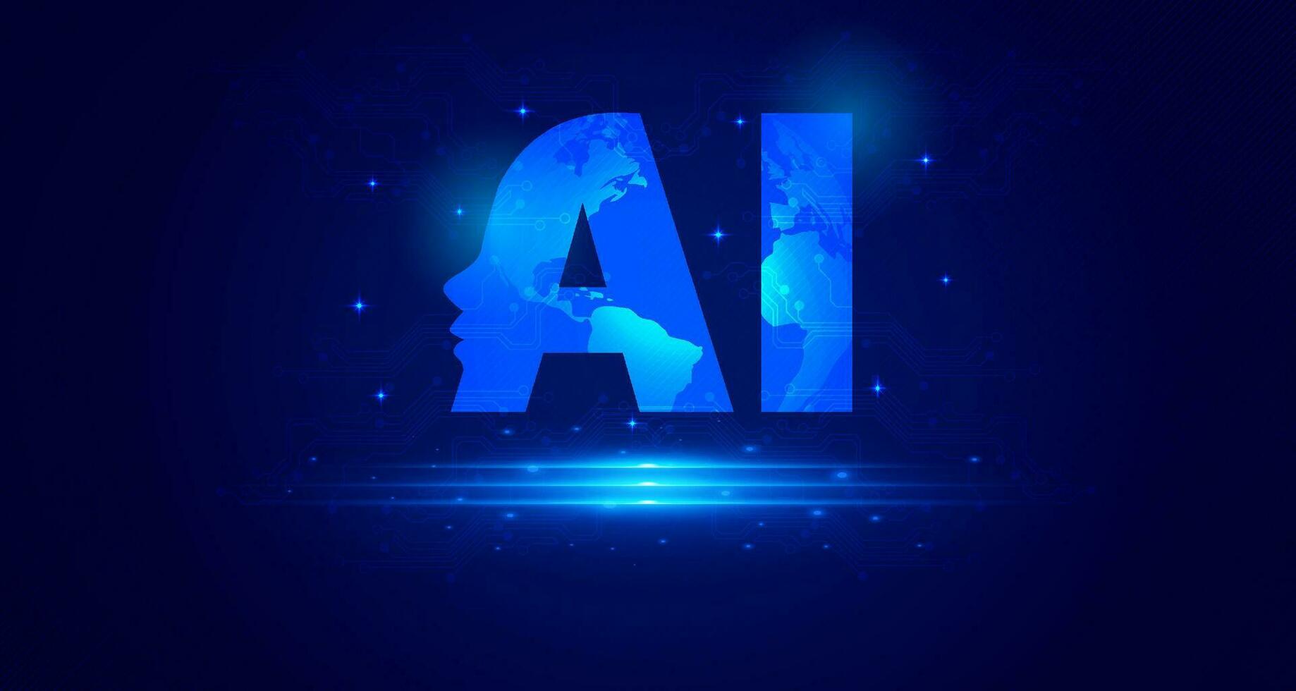 Digital technology AI Artificial intelligence blue background, cyber nano information, abstract communication, innovation future tech data, internet network connection, big data illustration vector 3d