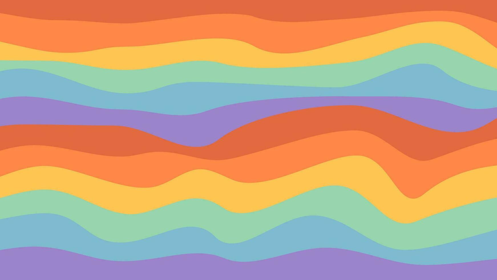 Groovy rainbow waves background. Psychedelic retro abstract backdrop. Curve colorful stripes vector design in 60-70s hippie style. Trippy funky banner template