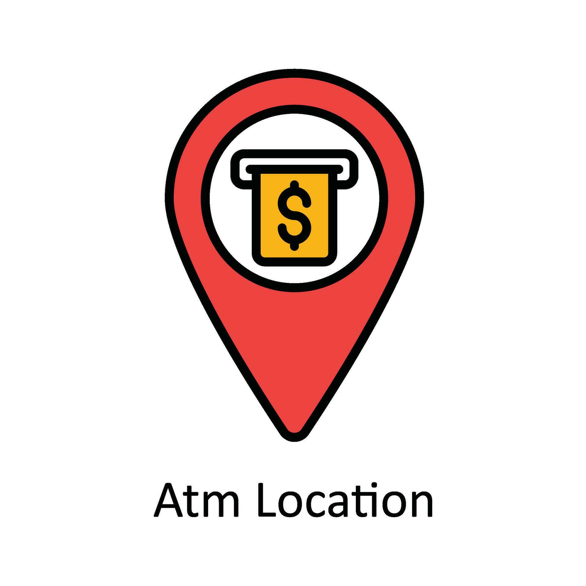 Atm Location Vector Fill outline Icon Design illustration. Map and Navigation Symbol on White
