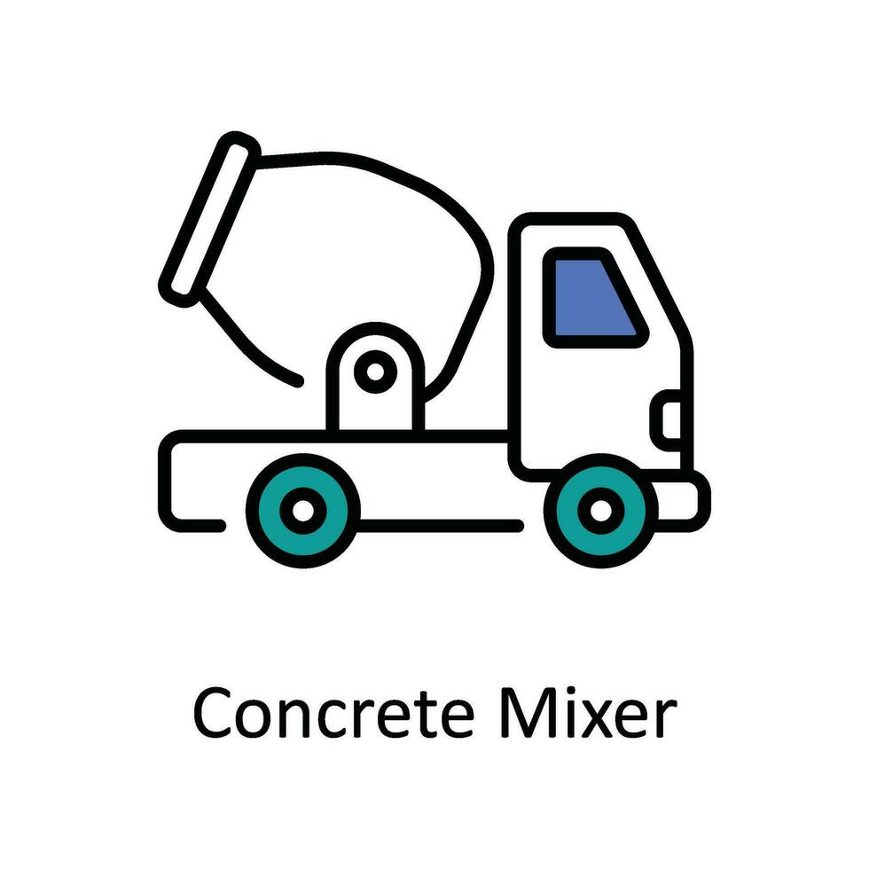 Concrete Mixer Vector Fill outline Icon Design illustration. Home Repair And Maintenance Symbol on White background EPS 10 File