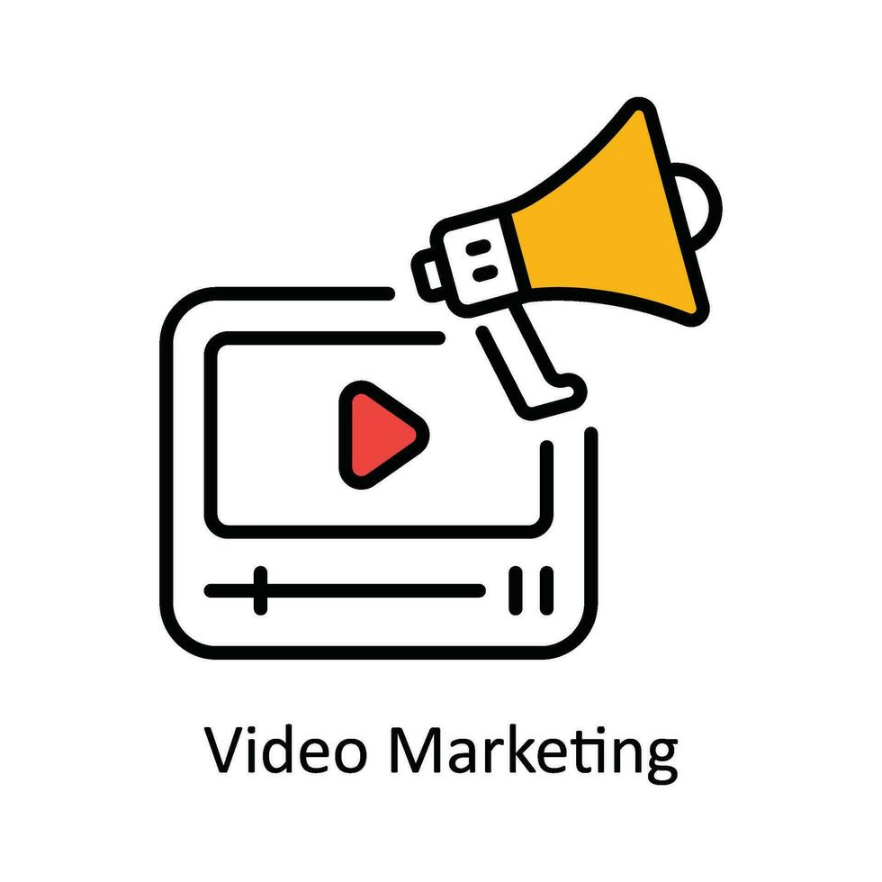 Video Marketing Vector Fill outline Icon Design illustration. Digital Marketing  Symbol on White background EPS 10 File